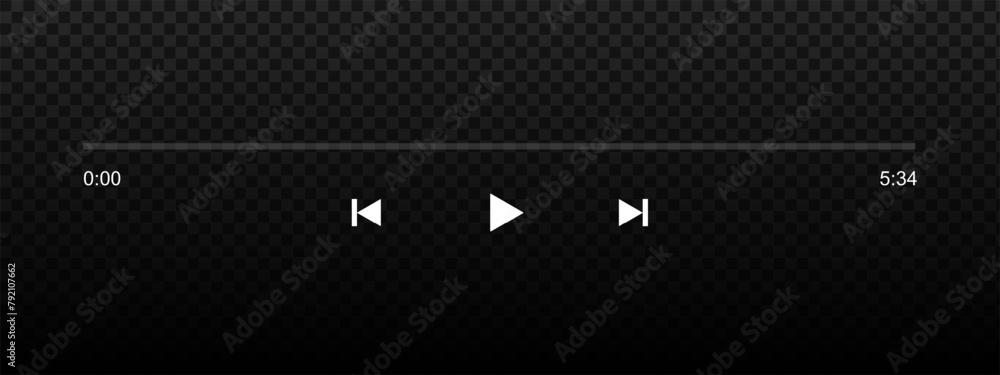 Wall mural audio or video player progress bar on start position with time slider, play, rewind and fast forward