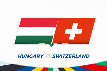 Hungary vs Switzerland in Football Competition, Group A. Versus icon on Football background. - 792107810