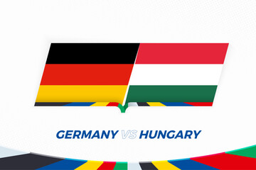 Germany vs Hungary in Football Competition, Group A. Versus icon on Football background. - 792107830