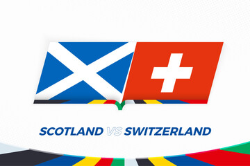 Scotland vs Switzerland in Football Competition, Group A. Versus icon on Football background. - 792107838