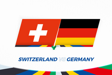 Switzerland vs Germany in Football Competition, Group A. Versus icon on Football background. - 792107846
