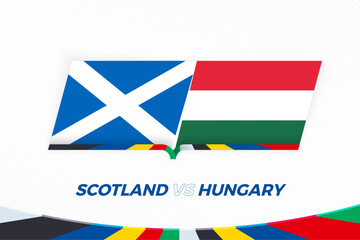 Scotland vs Hungary in Football Competition, Group A. Versus icon on Football background. - 792107876