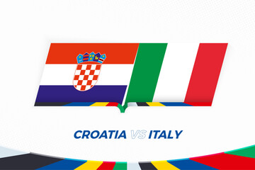 Croatia vs Italy in Football Competition, Group B. Versus icon on Football background. - 792108237