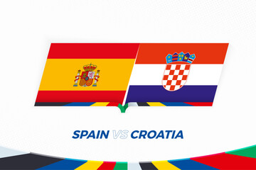 Spain vs Croatia in Football Competition, Group B. Versus icon on Football background. - 792108246
