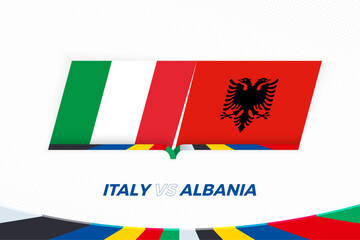 Italy vs Albania in Football Competition, Group B. Versus icon on Football background. - 792108271