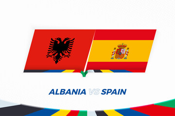 Albania vs Spain in Football Competition, Group B. Versus icon on Football background. - 792108297