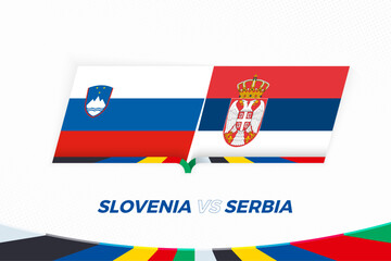 Slovenia vs Serbia in Football Competition, Group C. Versus icon on Football background. - 792109416