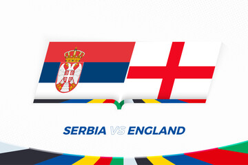 Serbia vs England in Football Competition, Group C. Versus icon on Football background. - 792109418