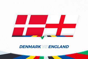 Denmark vs England in Football Competition, Group C. Versus icon on Football background. - 792109440