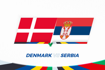 Denmark vs Serbia in Football Competition, Group C. Versus icon on Football background. - 792109470