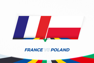 France vs Poland in Football Competition, Group D. Versus icon on Football background. - 792109873