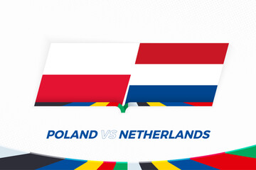 Poland vs Netherlands in Football Competition, Group D. Versus icon on Football background. - 792109891