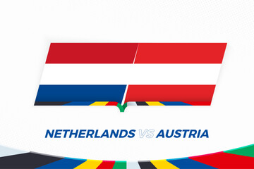 Netherlands vs Austria in Football Competition, Group D. Versus icon on Football background. - 792109898