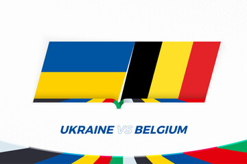 Ukraine vs Belgium in Football Competition, Group E. Versus icon on Football background.