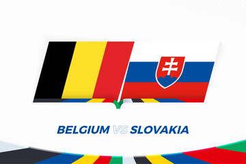 Belgium vs Slovakia in Football Competition, Group E. Versus icon on Football background. - 792110448