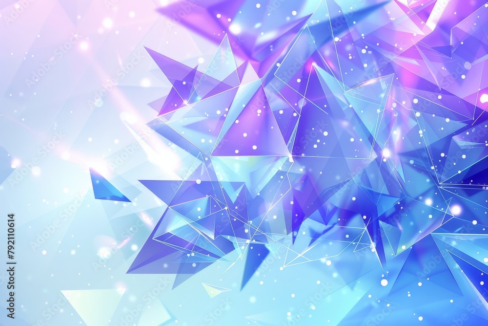 Poster abstract background with blue and purple triangles on a white background, in a low poly style, with 