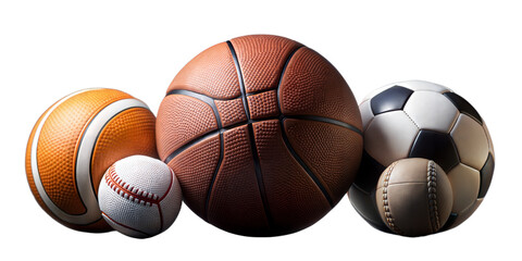 Variety of sports balls on isolated background
