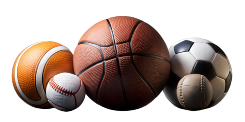 Variety of sports balls on isolated background