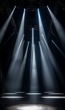 &eacute;cran vertical : sc&egrave;ne de spectacle noire avec projecteurs blancs