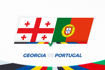 Georgia vs Portugal in Football Competition, Group F. Versus icon on Football background.