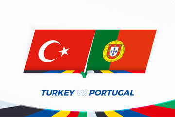 Turkey vs Portugal in Football Competition, Group F. Versus icon on Football background. - 792111034