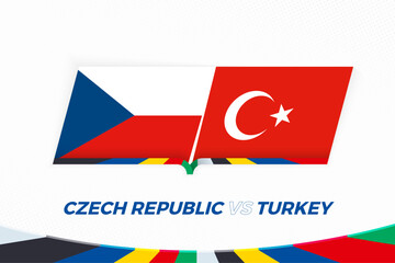 Czech Republic vs Turkey in Football Competition, Group F. Versus icon on Football background.