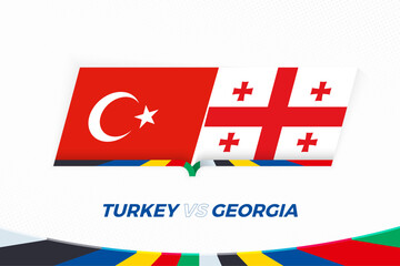 Fototapeta na wymiar Turkey vs Georgia in Football Competition, Group F. Versus icon on Football background.