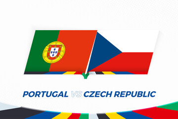 Portugal vs Czech Republic in Football Competition, Group F. Versus icon on Football background. - 792111057