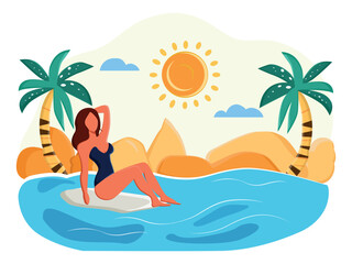 Obraz na płótnie Canvas Beautiful girl sunbathing on the beach