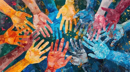 banner background National High Five Day theme, and wide copy space, [Illustrated hands of different skin tones exchanging high fives], for banner, UHD image