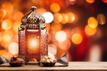 Holy month Ramadan with lantern on desk