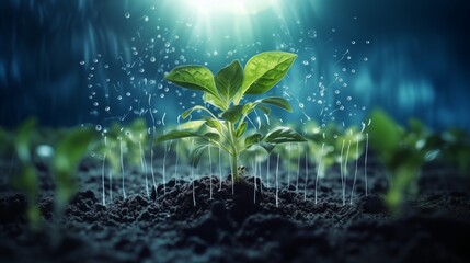 Young Sprout Agricultural Technologies, Scientific Research Banner, Organic Digital Background. - obrazy, fototapety, plakaty