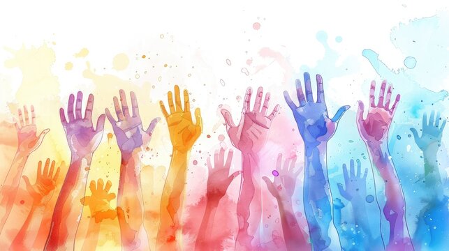 banner background National High Five Day theme, and wide copy space, [Illustrated hands of different skin tones exchanging high fives], for banner, UHD image
