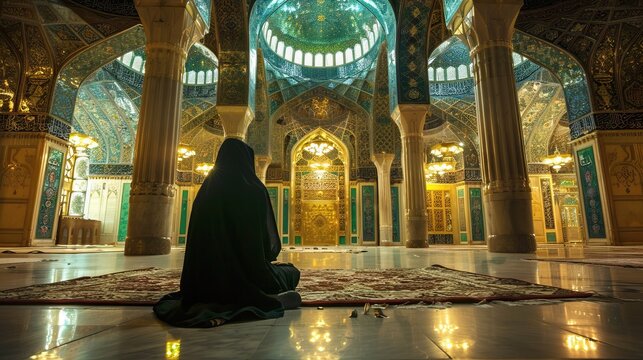 An muslim woman is praying In holy shrine of imam ali in Najaf.

