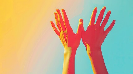 banner background National High Five Day theme, and wide copy space, [Illustrated hands of different skin tones exchanging high fives], for banner, UHD image