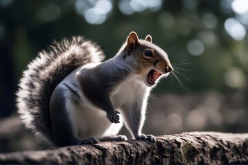 'close yawning grey squirrel animal closeup rodent portrait funny isolated yawn smile cute animals...