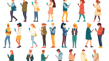 People holding using mobile phones set. Characters
