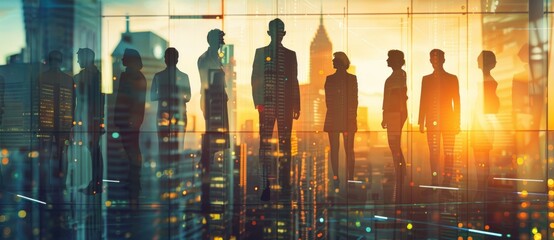 A group of business people standing in an office building. Generate AI image