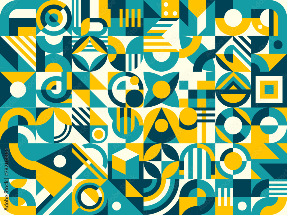 Aufkleber yellow, blue and turquoise abstract modern geometric pattern, vector background. colors and simple s