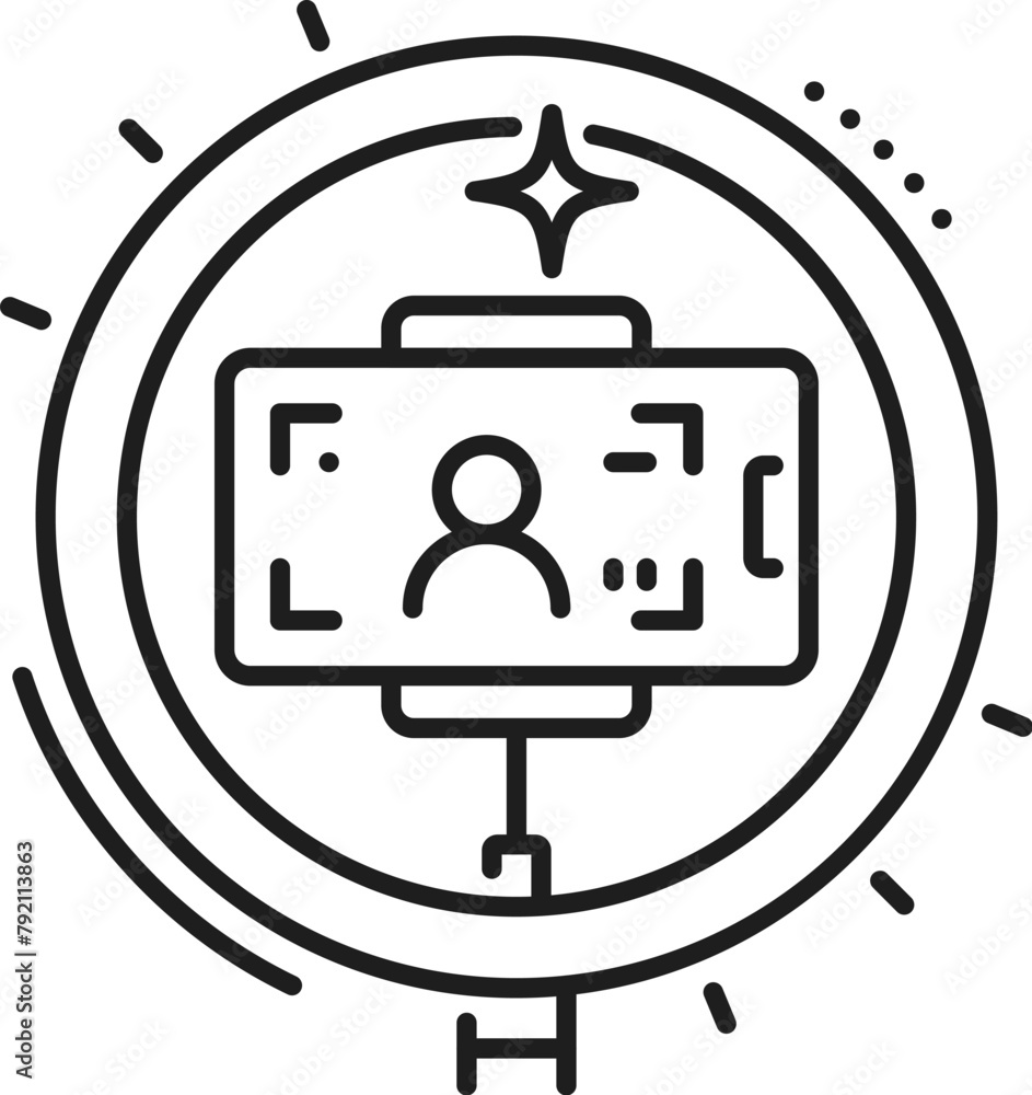 Leinwandbilder vlog video content and blogging icon of mobile phone and camera light, vector line symbol. social me