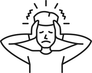 Headache anemia symptom, physical disease line icon. Hematology, medicine science, healthcare vector sign of outline man with headache, fatigue, dizziness, iron deficiency. Anemia or blood disorder