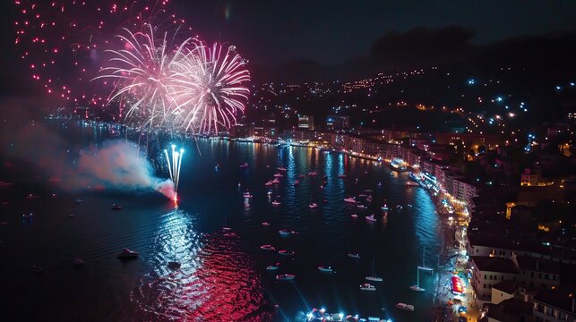 Aerial view of Fireworks Andora Luglio.


