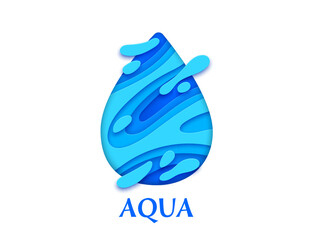 Save water, blue drop paper cut banner. Environment concept. 3d vector papercut aqua droplet, symbolizing purity and conservation, world water day, environmental awareness and sustainable living