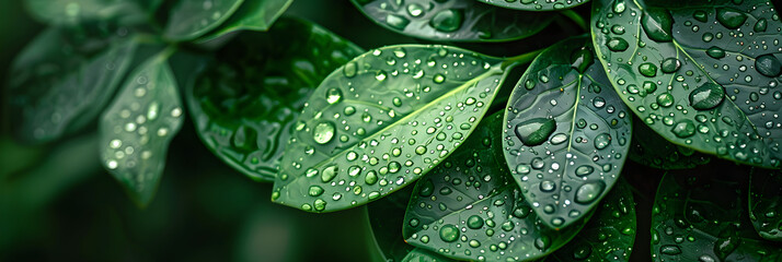 A close-up of a fresh green leaf with water droplets, depicting nature and ecology - obrazy, fototapety, plakaty