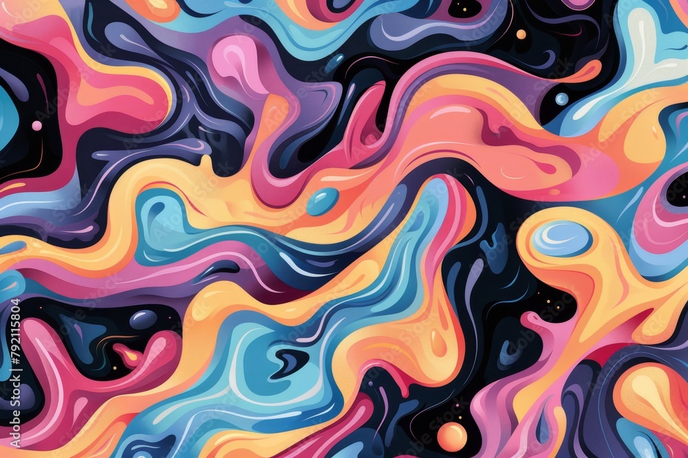 Poster cartoon psychedelic background with colorful waves and swirls abstract pattern for a tshirt print de