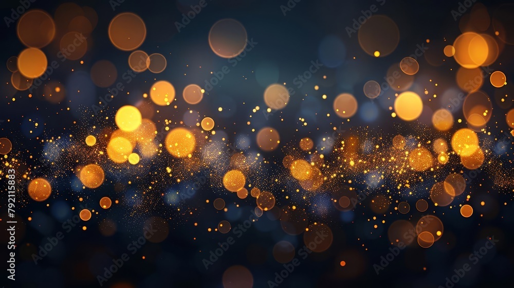 Poster abstract gold light bokeh effect on dark background shiny particles and glow grungy texture illustra