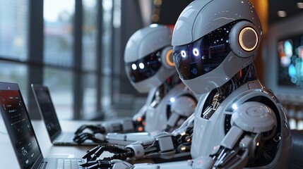 Fototapeta premium ai robot works in the office