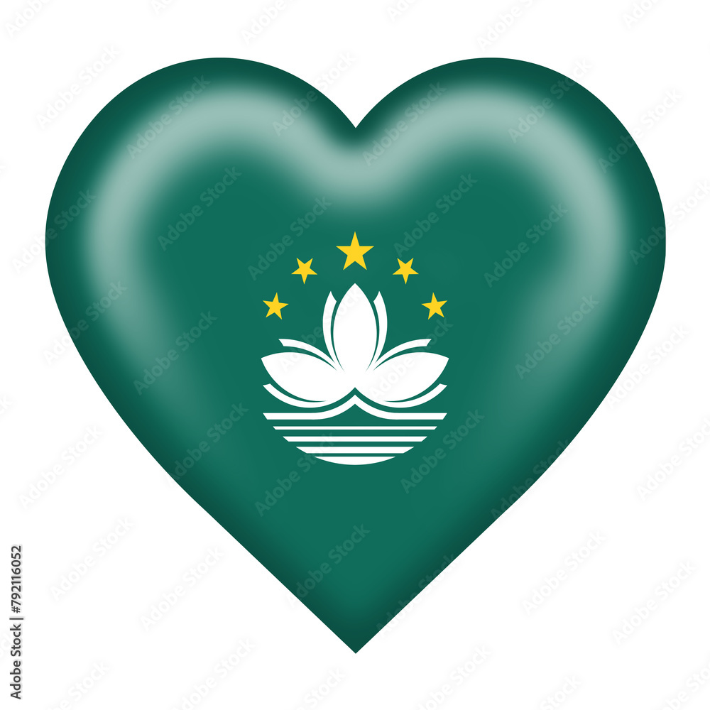 Poster macao flag heart button with clipping path