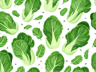 Seamless pattern of bok choy illustrations on white background. - obrazy, fototapety, plakaty