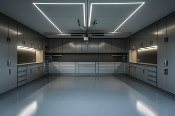 Minimalist Garage with Sleek Cabinetry and Hidden Storage Compartments